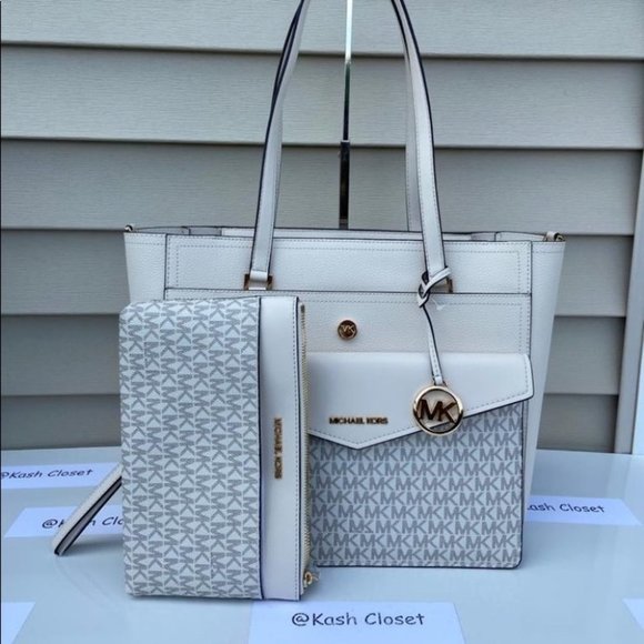 Michael Kors Maisie 3 in 1 Tote Large Leather Bag Light Cream Multi - Picture 1 of 13